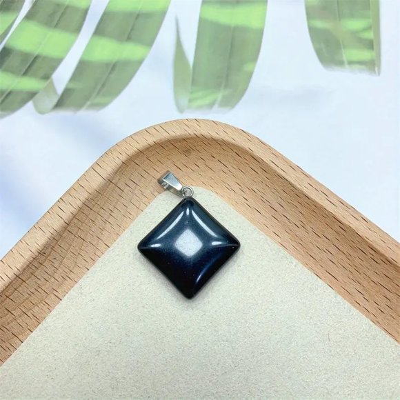 Black Obsidian Stone Square Shape Pendant Natural Stone Pendant Silver Jewelry - Picture 2 of 2